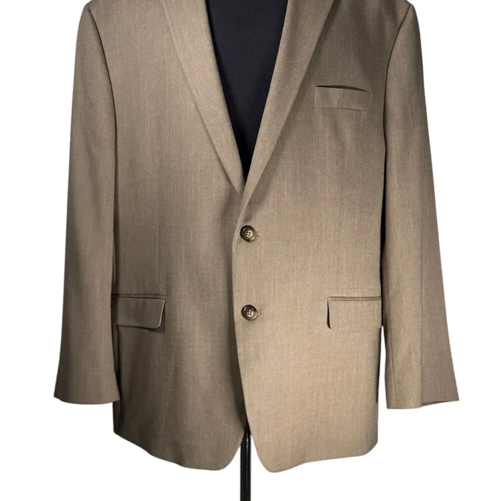 Chaps Ralph Lauren Mens 50R Tan Stretch Blazer 2 Button Sport Coat Jacket
